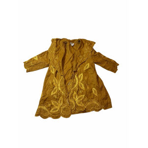 Ranee Linen Butterfly Embroidered Jacket Mustard Yellow Boho Lagenlook 14